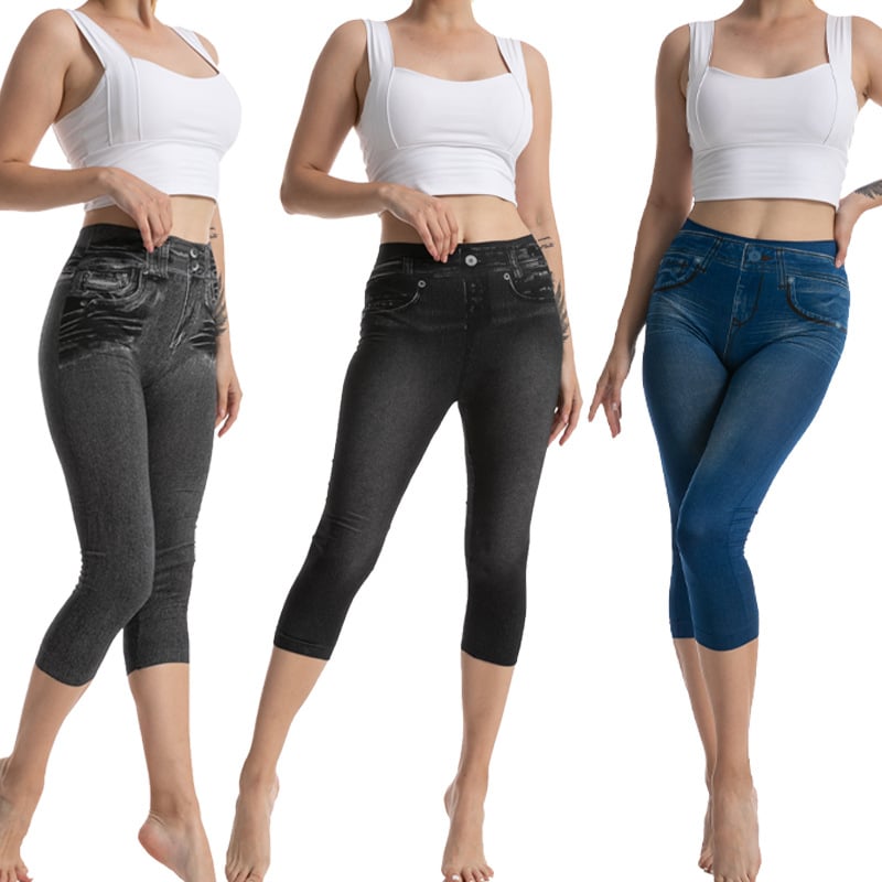 Cropped Women's Faux Denim Leggings