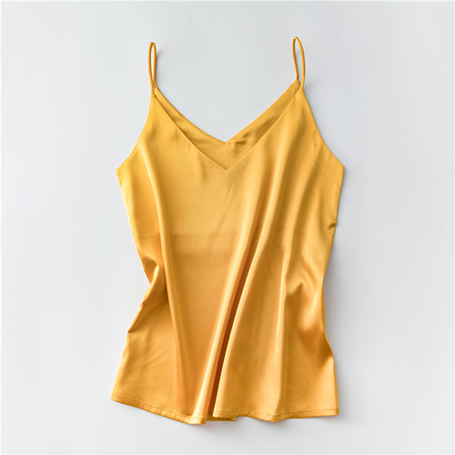 Silk V-Neck Sleeveless Top for Women, Short Length