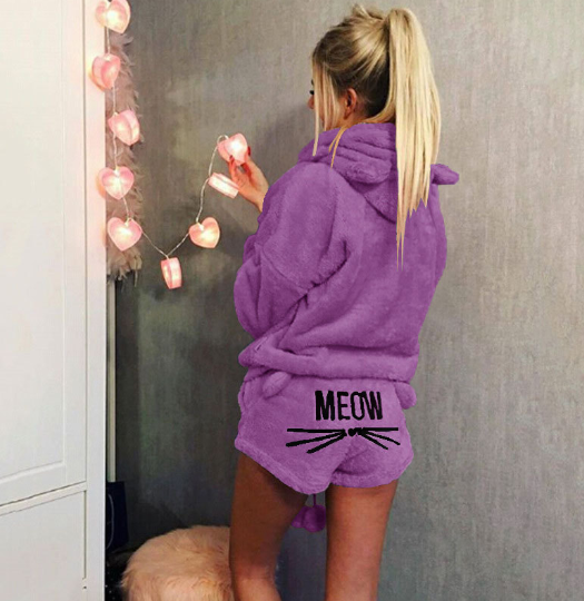 Cat Pajama Set with Embroidery and Sweatshirt Style