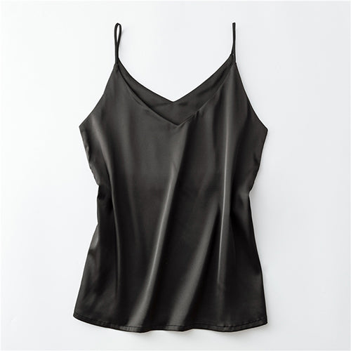 Silk V-Neck Sleeveless Top for Women, Short Length