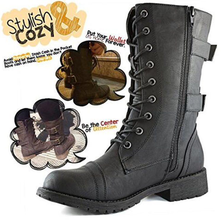Mid-Tube Solid Color Side Zip Martin Boots