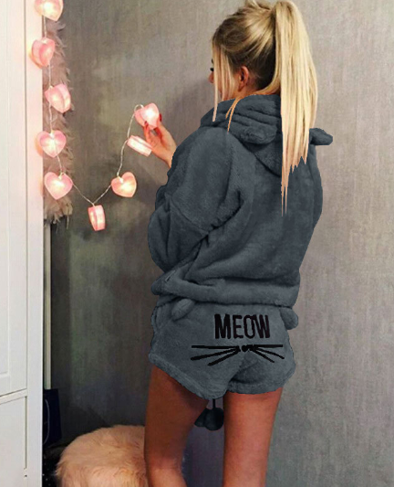 Cat Pajama Set with Embroidery and Sweatshirt Style