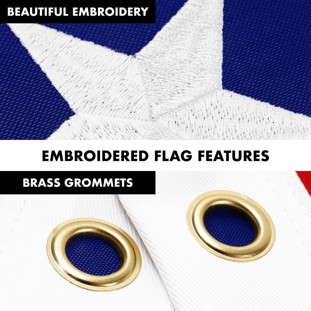 G128 Combo Pack: 6 Ft Tangle Free Aluminum Spinning Flagpole (Silver) & Betsy Ross 1776 Flag 3x5 Ft, ToughWeave Series Embroidered 300D Polyester  Pole with Flag Included