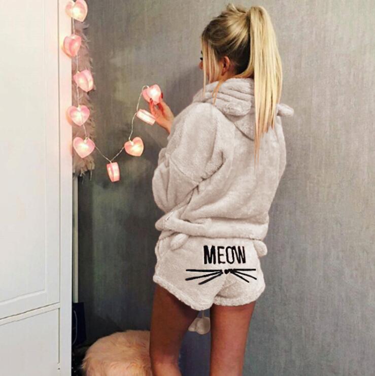 Cat Pajama Set with Embroidery and Sweatshirt Style