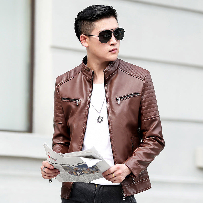 Handsome Leather Motorcycle Jacket for Spring and Autumn