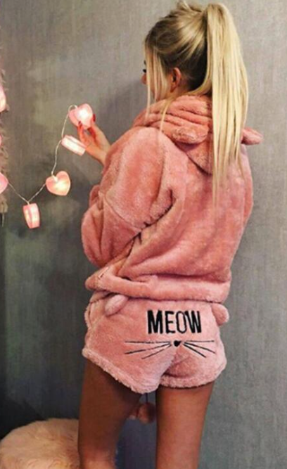 Cat Pajama Set with Embroidery and Sweatshirt Style