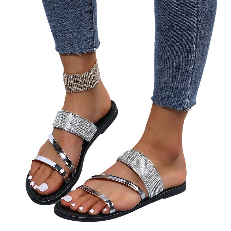 Women's Large Size Rhinestone Summer Sandals and Slippers