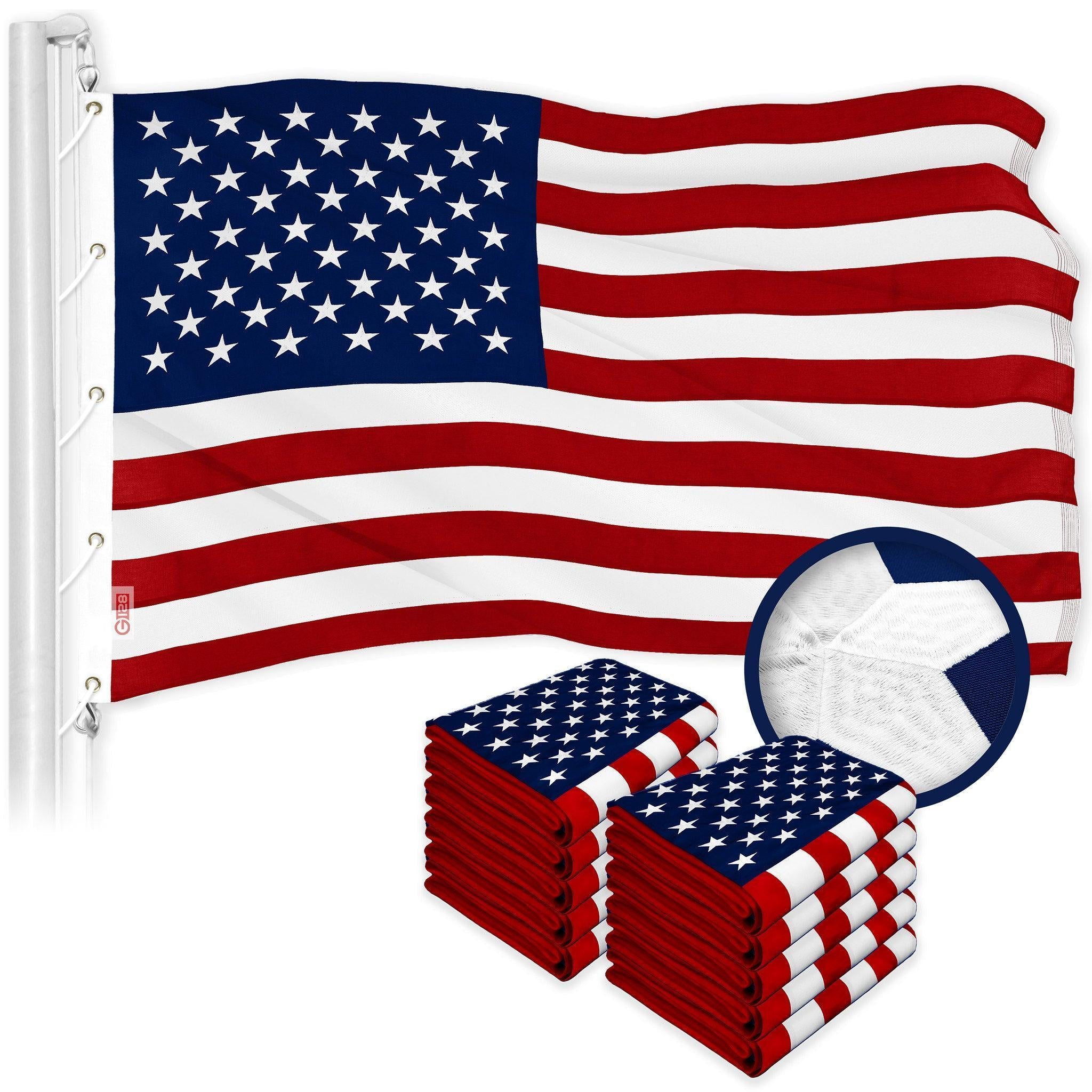 G128 10 Pack: American USA Flag  12x18 Ft  ToughWeave Series Embroidered 600D Polyester  Country Flag, Embroidered Stars, Sewn Stripes, Indoor/Outdoor, Brass Grommets