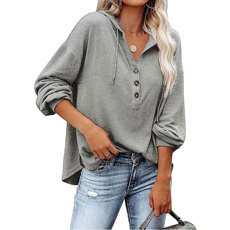 Loose Fit Solid Color Long Sleeve Hoodie Sweater Top