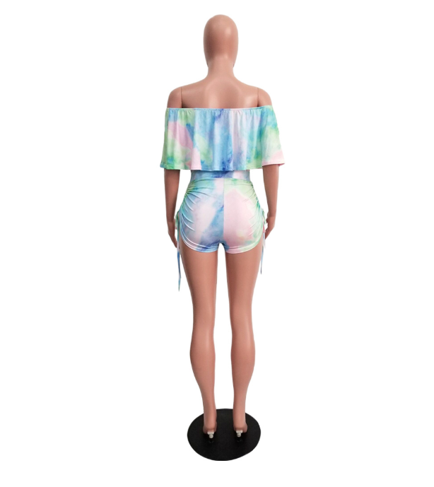 Camo Print Ruffle Hem Jumpsuit with Drawstring Pants