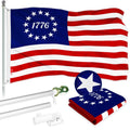 G128 Combo Pack: 6 Ft Tangle Free Aluminum Spinning Flagpole (Silver) & Betsy Ross 1776 Flag 3x5 Ft, ToughWeave Series Embroidered 300D Polyester  Pole with Flag Included