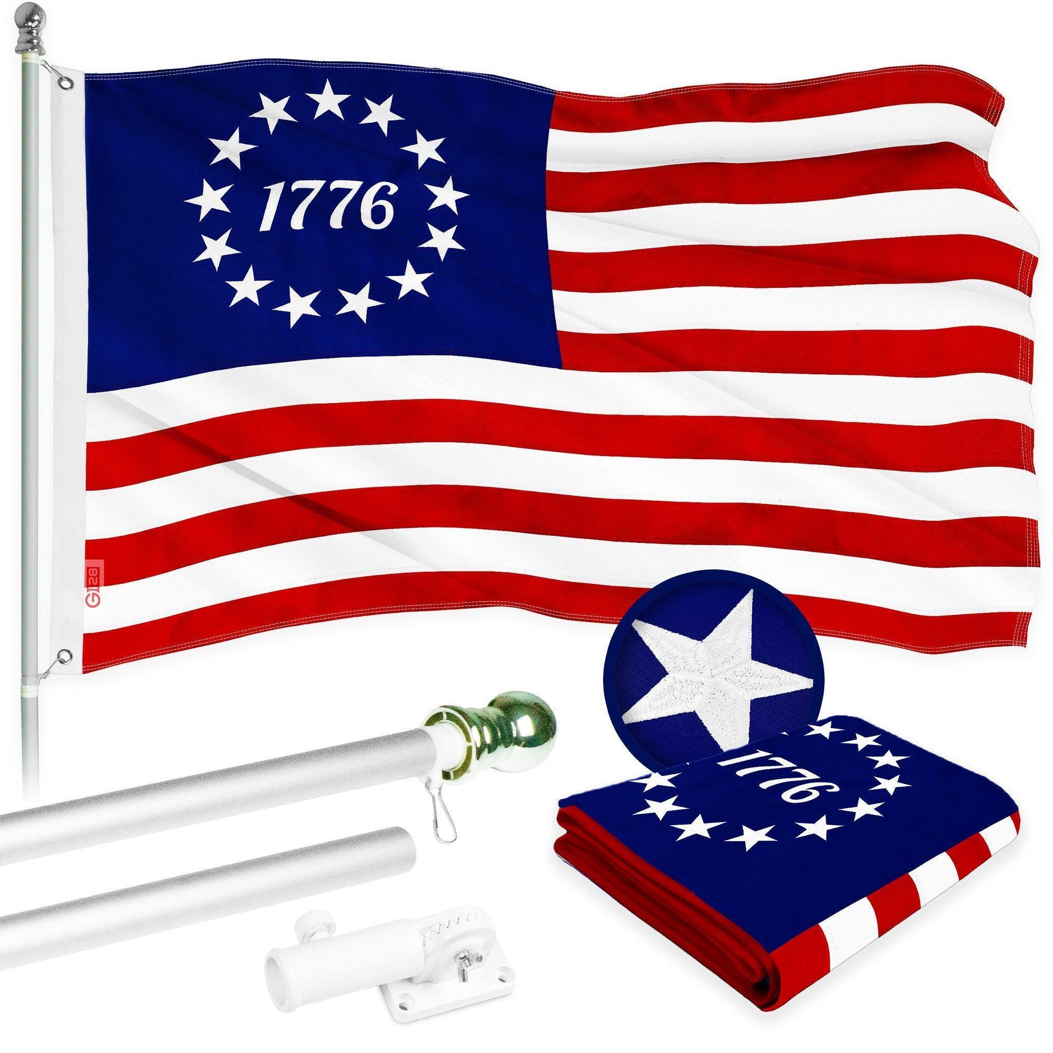 G128 Combo Pack: 6 Ft Tangle Free Aluminum Spinning Flagpole (Silver) & Betsy Ross 1776 Flag 3x5 Ft, ToughWeave Series Embroidered 300D Polyester  Pole with Flag Included