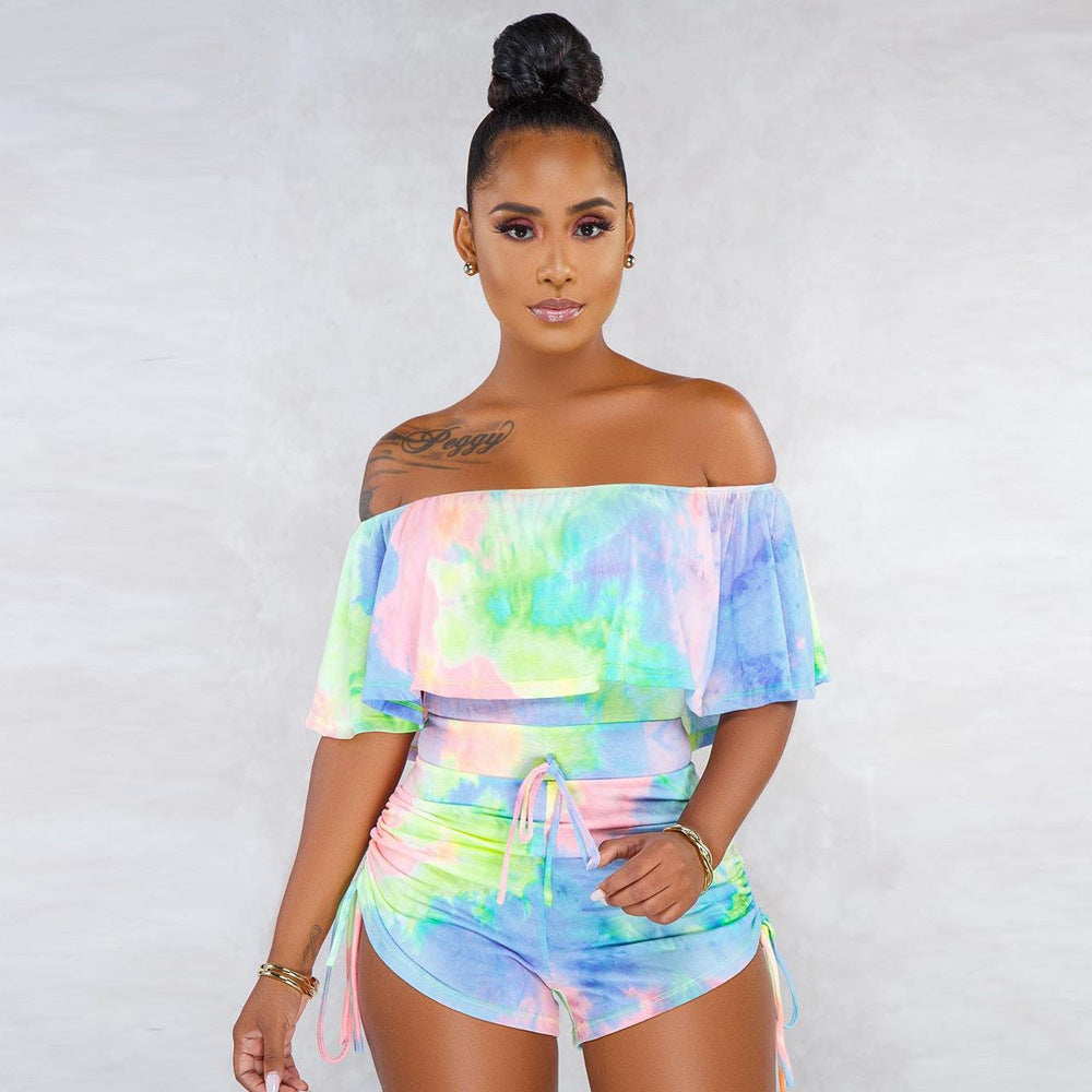Camo Print Ruffle Hem Jumpsuit with Drawstring Pants