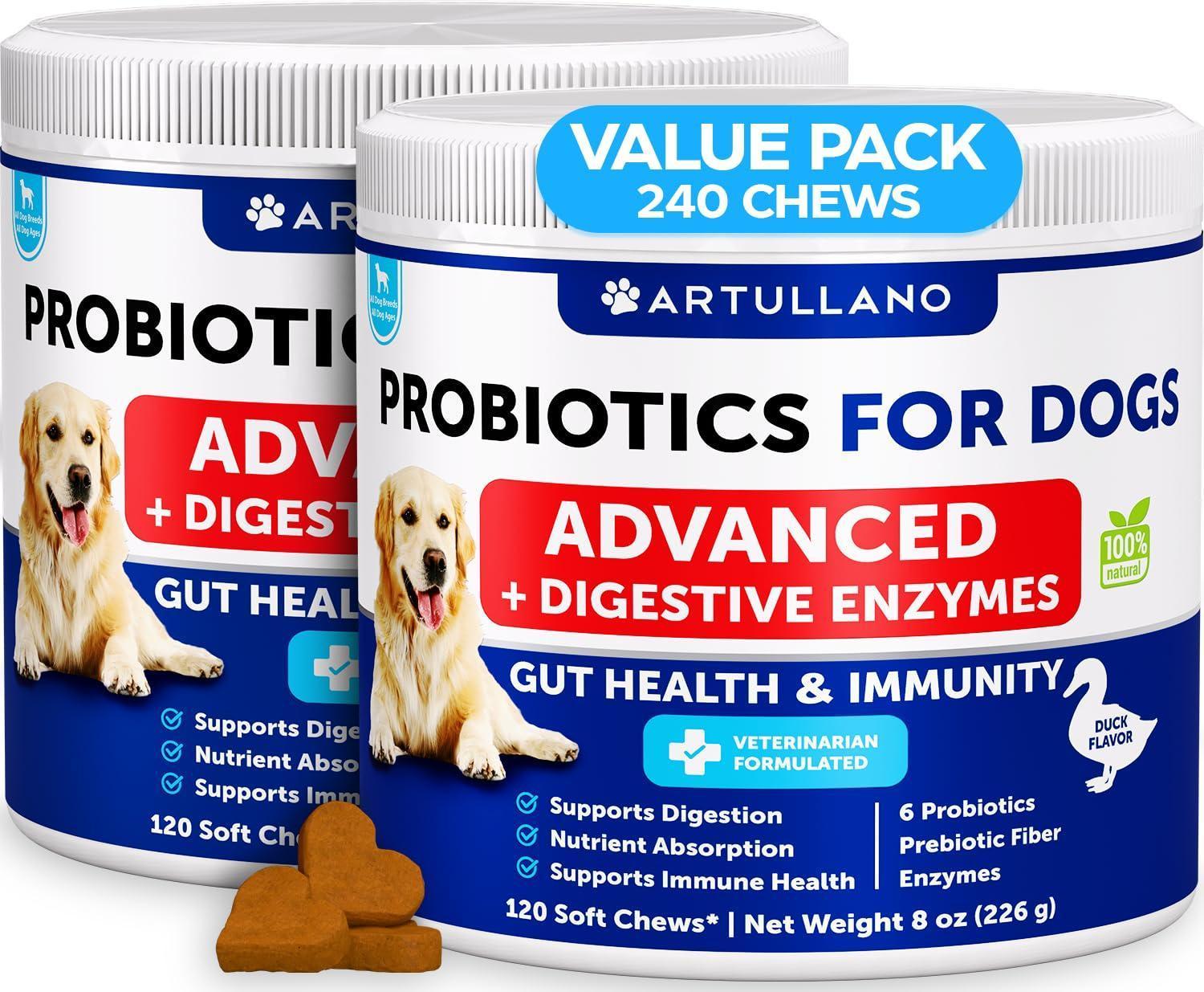 2 Pack Probiotics for Dogs 240 Soft Treats Chews for Gut Health Itchy Skin Allergies Immunity Yeast Balance 6 Dog Probiotics Digestive Enzymes with Prebiotic Fiber Reduce Diarrhea Gas