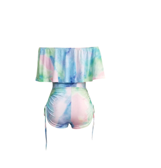Camo Print Ruffle Hem Jumpsuit with Drawstring Pants