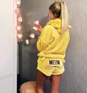 Cat Pajama Set with Embroidery and Sweatshirt Style