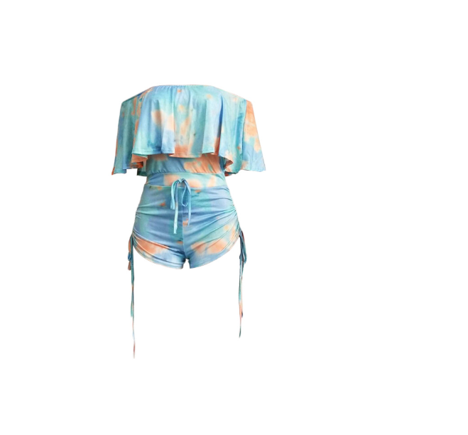 Camo Print Ruffle Hem Jumpsuit with Drawstring Pants