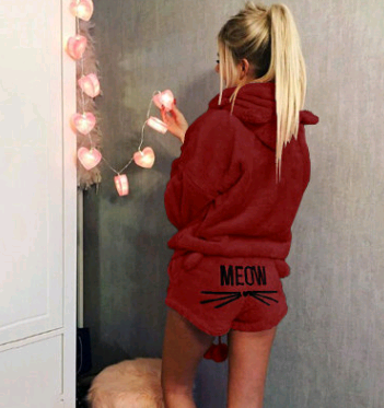 Cat Pajama Set with Embroidery and Sweatshirt Style