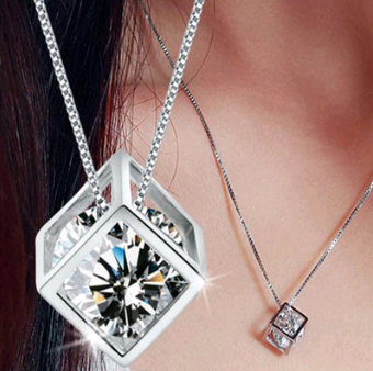 Diamond-Studded Cube Pendant Necklace for Women