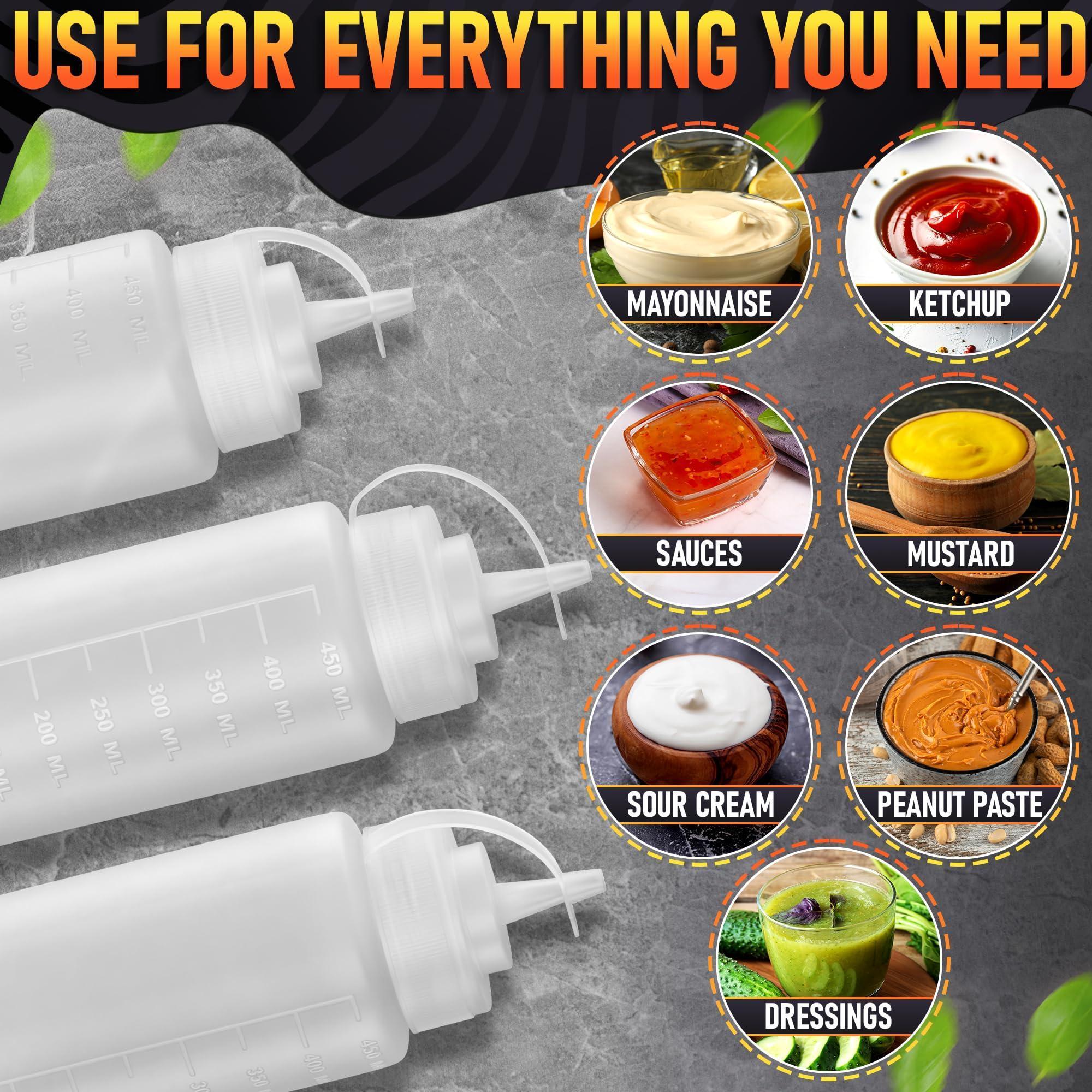 6 Pack Plastic Condiment Squeeze Bottles 24oz Refillable Squirt Bottles with Narrow Tip Leak Resistant Great for Oil Sauces Ketchup Mayonnaise Syrup Dressing BBQ Stations & Catering Use