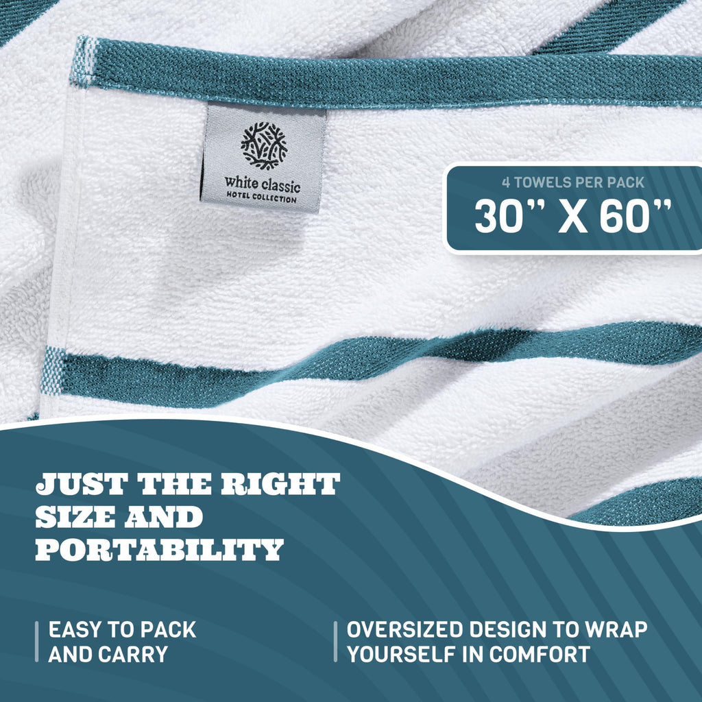 Cotton Pool Towels Oversized 30 x 60 Inch 4 Pack Ultra Absorbent and Low Lint Striped Beach Towels for Adults Stripes Design Luxury Extra Large Bath Towels Light Blue