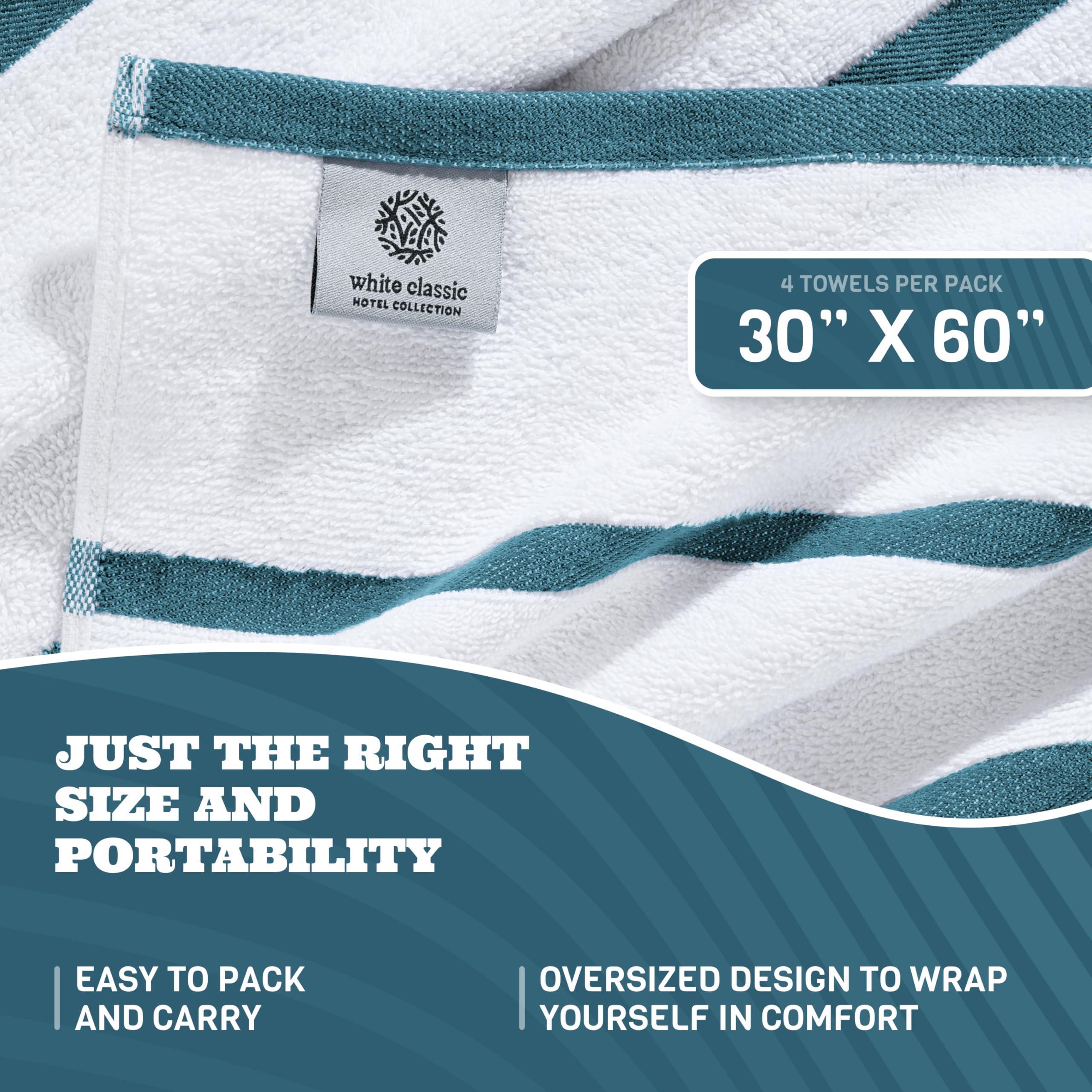 Cotton Pool Towels Oversized 30 x 60 Inch 4 Pack Ultra Absorbent and Low Lint Striped Beach Towels for Adults Stripes Design Luxury Extra Large Bath Towels Light Blue
