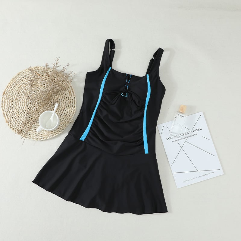 Women's Solid Color Pleated Suspenders One-Piece Swimsuit