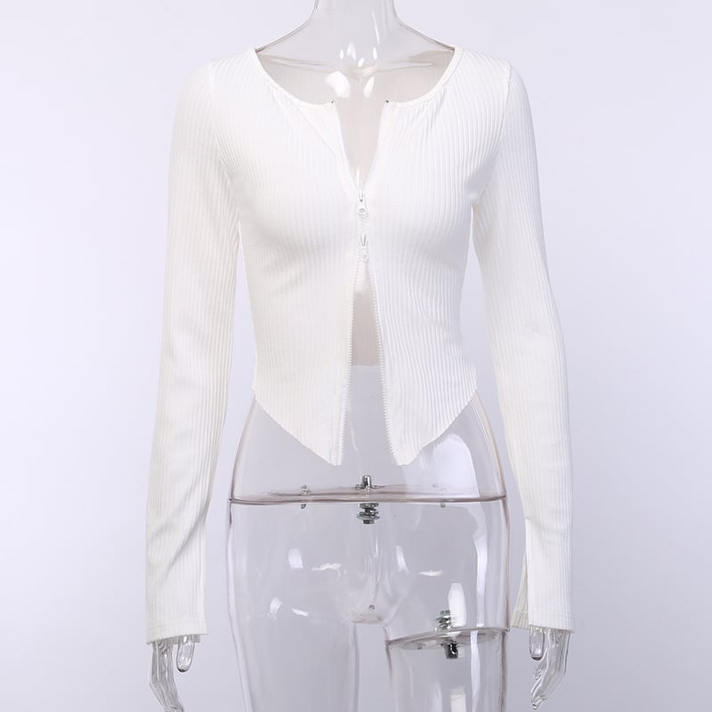 Slim Long Sleeve Zip Cardigan with Sexy Style