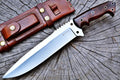 TIGEROUS 15-Inch Tactical Survival Bowie Knife with Sheath D2 Steel Full Tang Fixed Blade Knife Hunting Knife with Scout Horizontal Carry Leather Sheath for Camping Outdoor Hunting Bushcraft Knives for Men