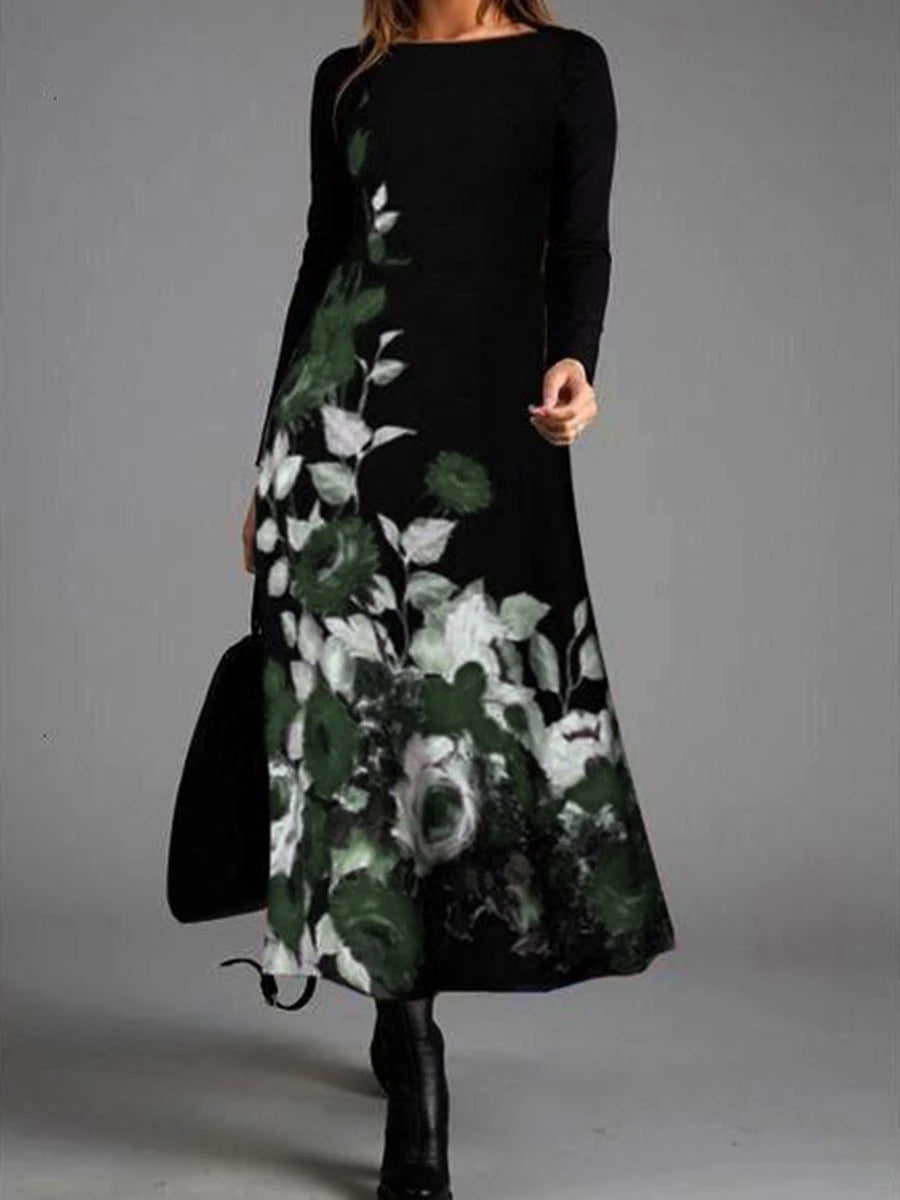 Black Cotton Jumper Dress with Commuter Print