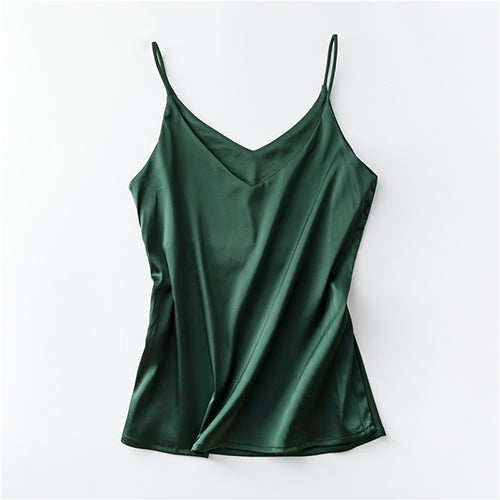 Silk V-Neck Sleeveless Top for Women, Short Length