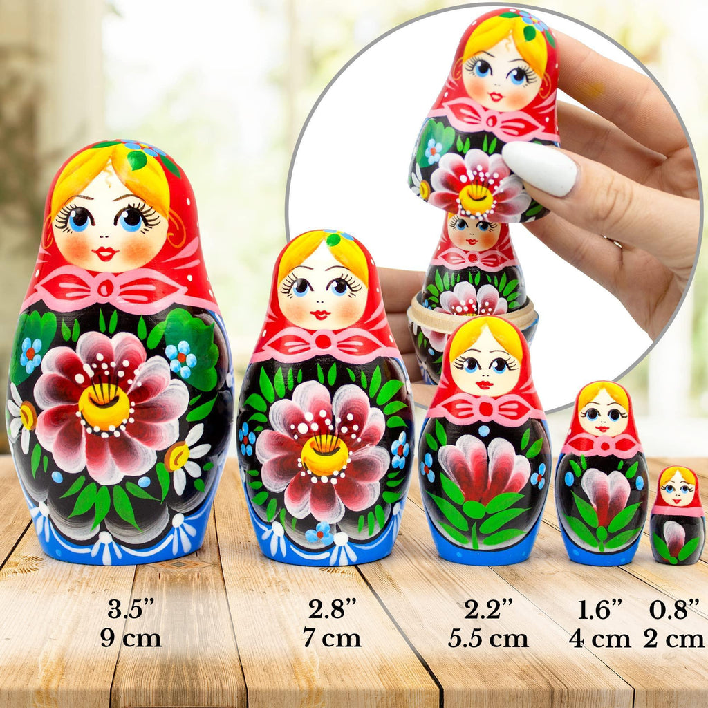 Traditional Russian Nesting Dolls Set 5 pcs Handmade Babushka Nesting Dolls with Flowers Matryoshka Doll with Flower Decororations Munecas Rusas