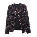 Fashionable Colorful Sequin Blazer with Pearl Buttons