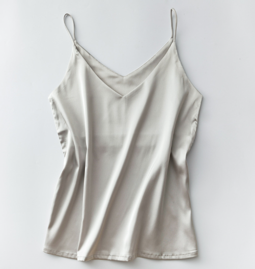 Silk V-Neck Sleeveless Top for Women, Short Length