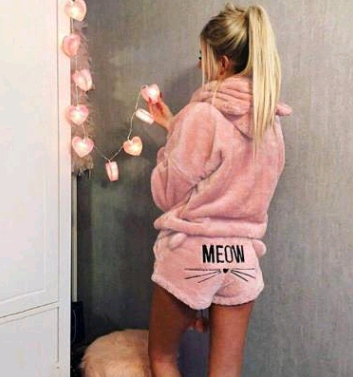 Cat Pajama Set with Embroidery and Sweatshirt Style
