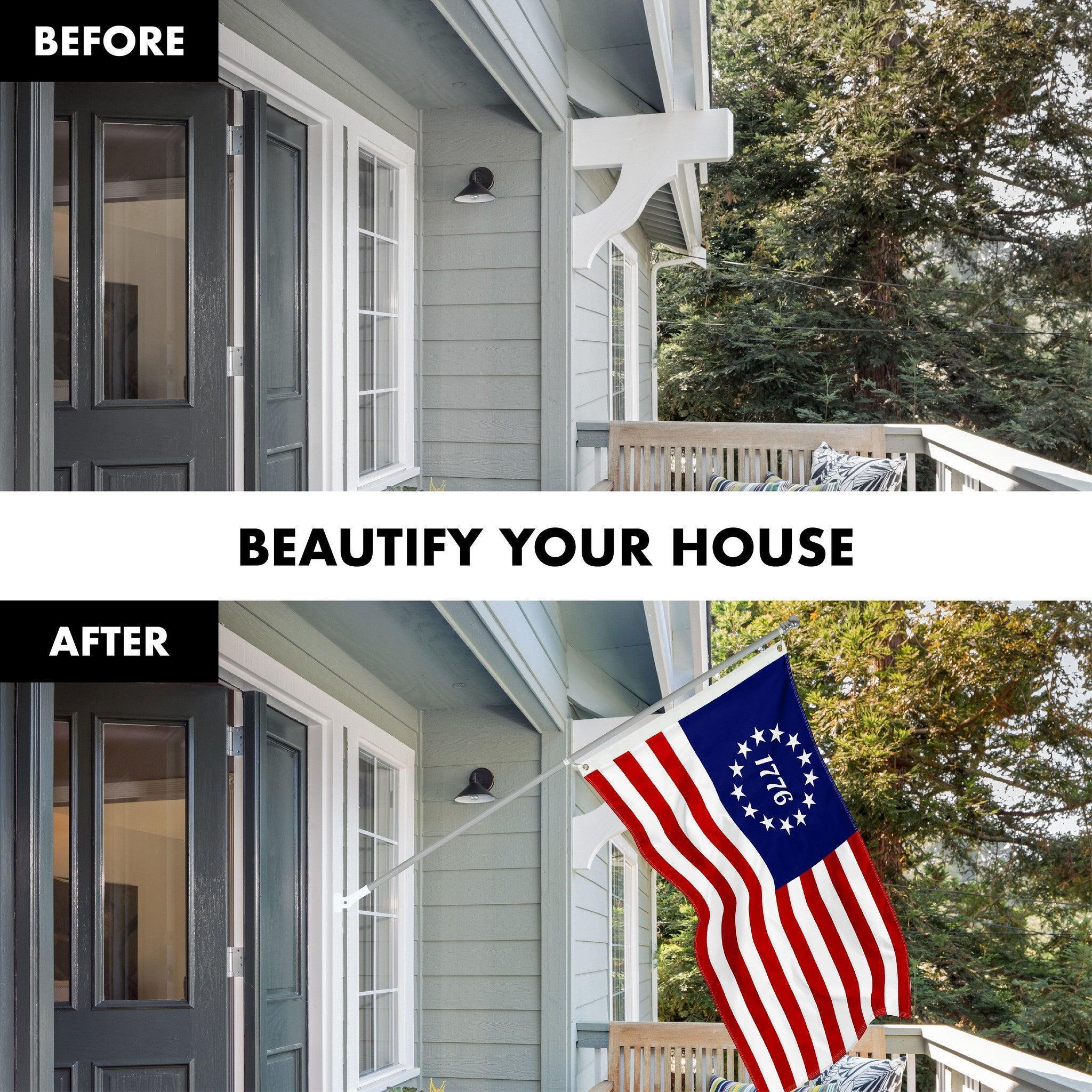G128 Combo Pack: 6 Ft Tangle Free Aluminum Spinning Flagpole (Silver) & Betsy Ross 1776 Flag 3x5 Ft, ToughWeave Series Embroidered 300D Polyester  Pole with Flag Included