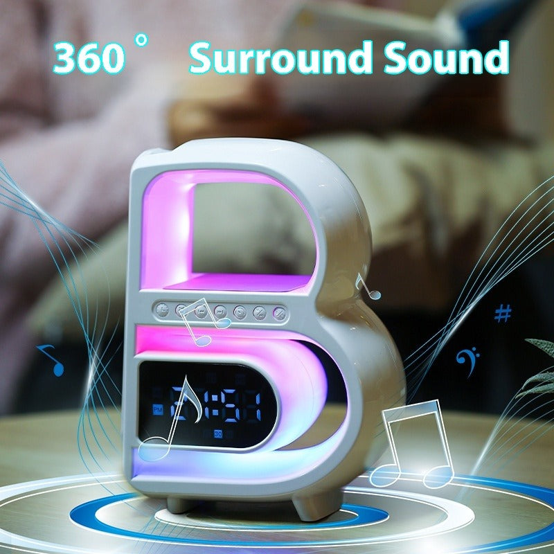 B-Shaped Bluetooth Speaker with Wireless Charger & Alarm