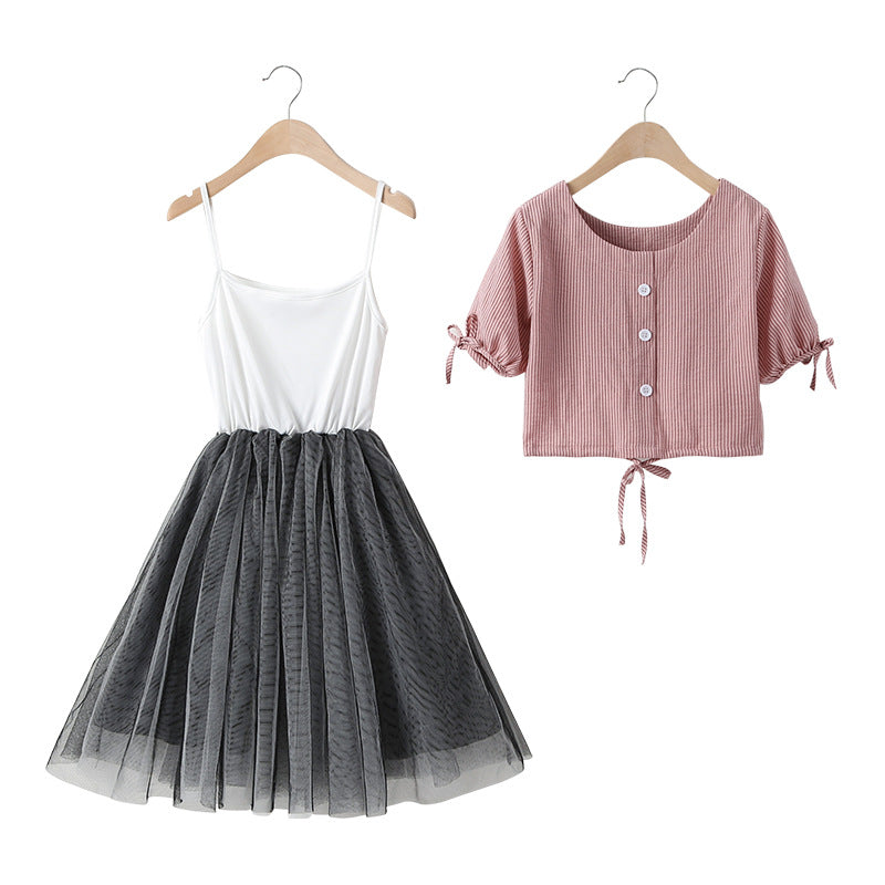 Girls' Summer Outfit Set with Sleeveless Dress Top
