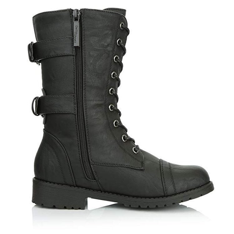 Mid-Tube Solid Color Side Zip Martin Boots