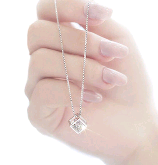 Diamond-Studded Cube Pendant Necklace for Women