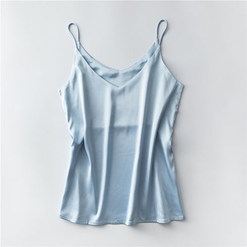 Silk V-Neck Sleeveless Top for Women, Short Length
