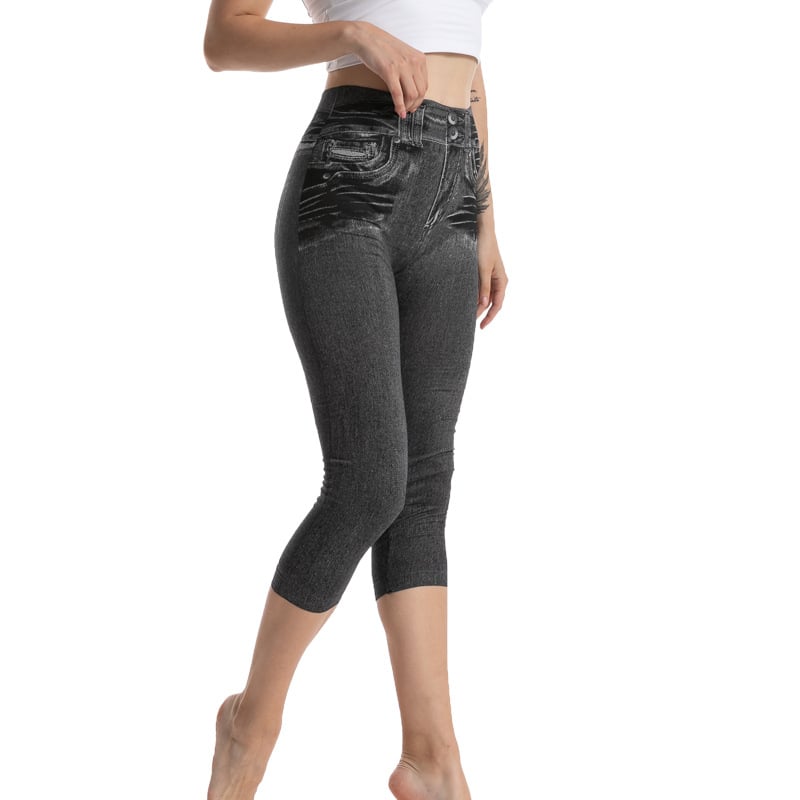 Cropped Women's Faux Denim Leggings