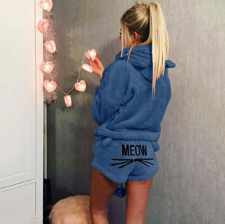 Cat Pajama Set with Embroidery and Sweatshirt Style