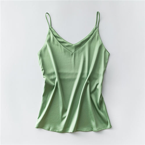 Silk V-Neck Sleeveless Top for Women, Short Length
