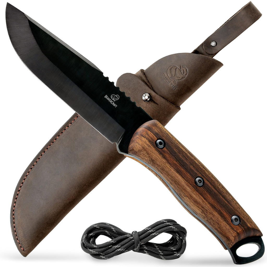BeaverCraft Bushcraft Knife Full Tang Fixed Blade Camping Knife Survival Knife - Camp Knife Carbon Steel - Bush Knife with Sheath for Belt BSH4 Dusk Hiking Knife Camping Knives & Tools Bushcraft Gear