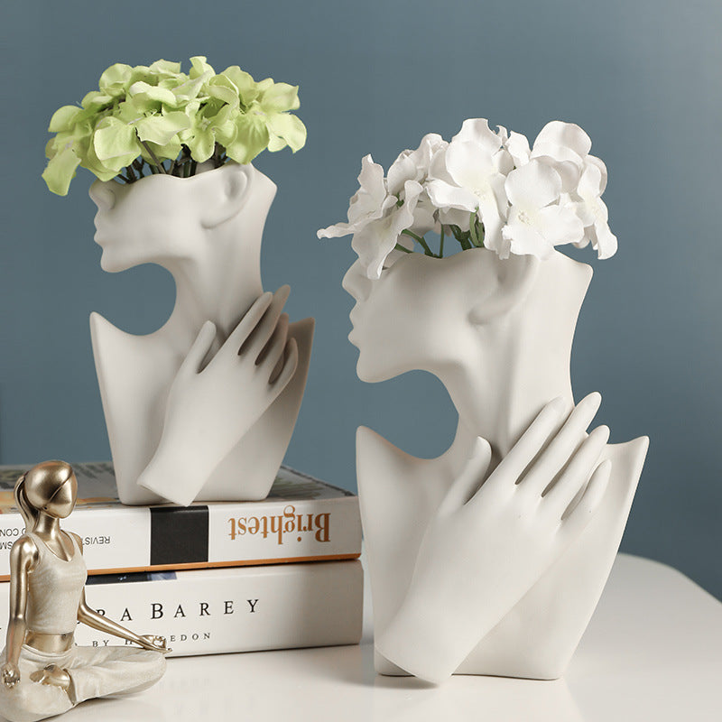 Nordic Style Human Face Creative Ceramic Vase Decor