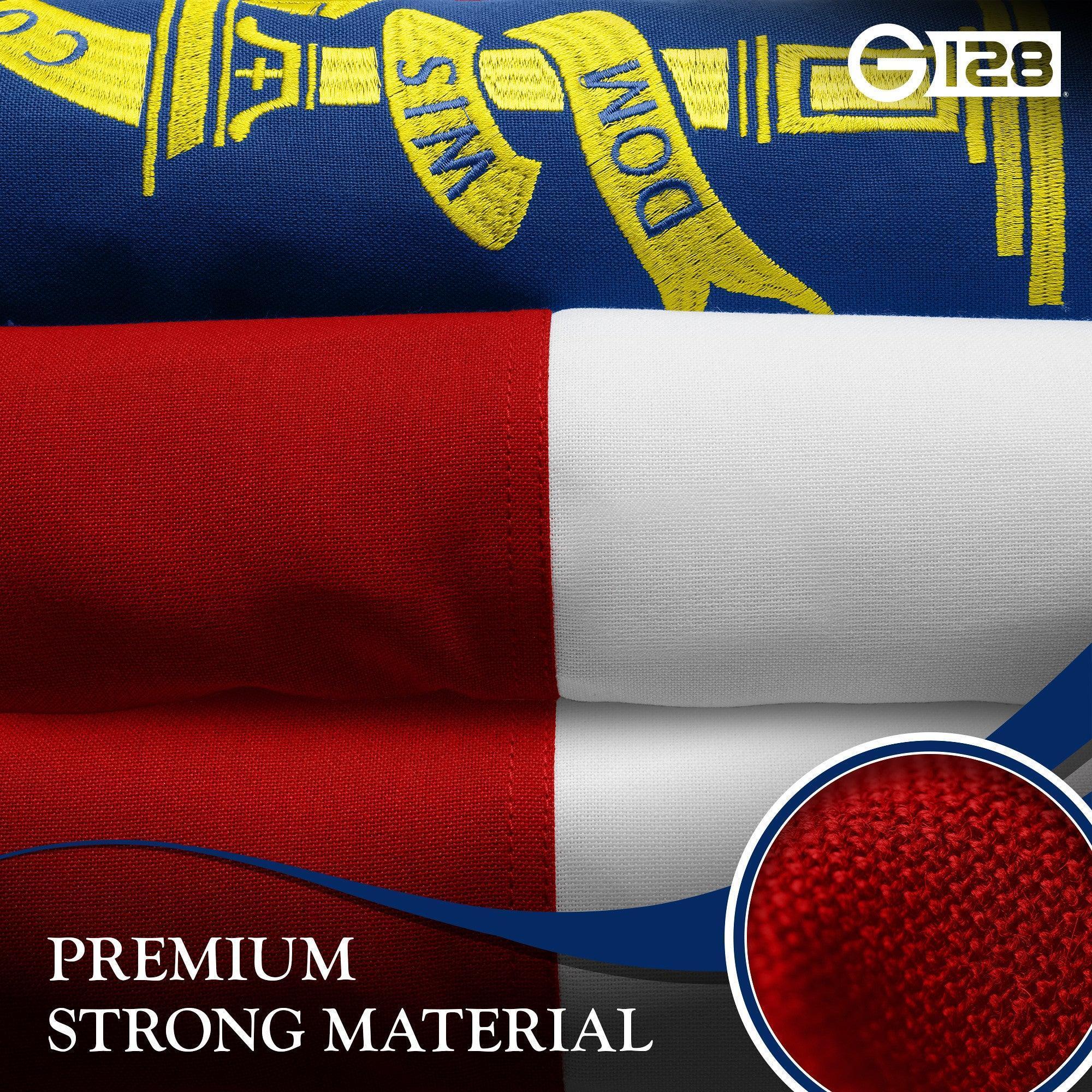 G128 Georgia State Flag  4x6 Ft  StormFlyer Series Embroidered 220GSM Spun Polyester  Embroidered Design, Indoor/Outdoor, Brass Grommets, Heavy Duty, All Weather