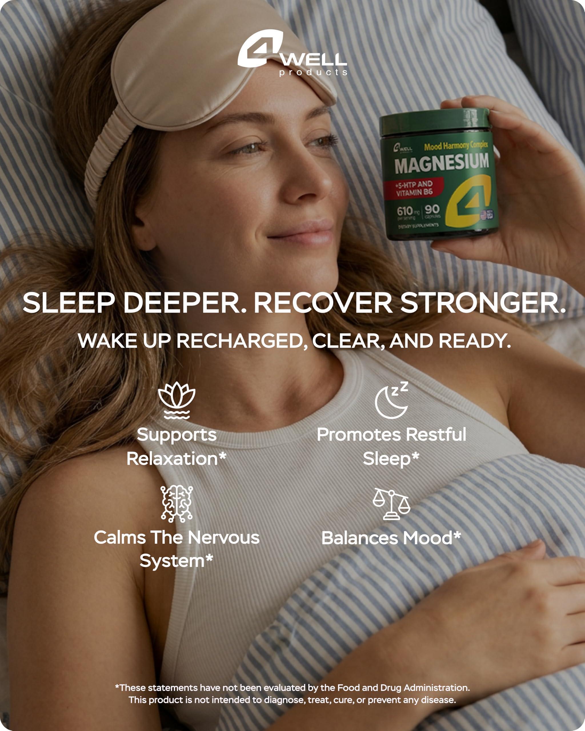 Magnesium Complex for Women for Sleep Advanced 610mg with Glycinate Citrate & Vitamin B6 for 3X Absorption 5 HTP Supports Sleep Relaxation Nerve Muscle Bone & Energy Health