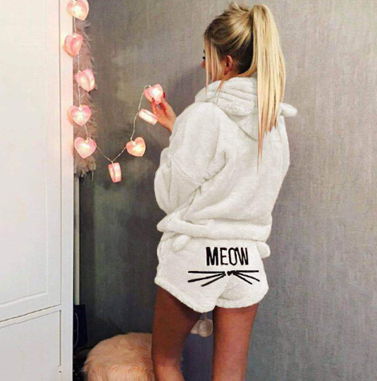 Cat Pajama Set with Embroidery and Sweatshirt Style