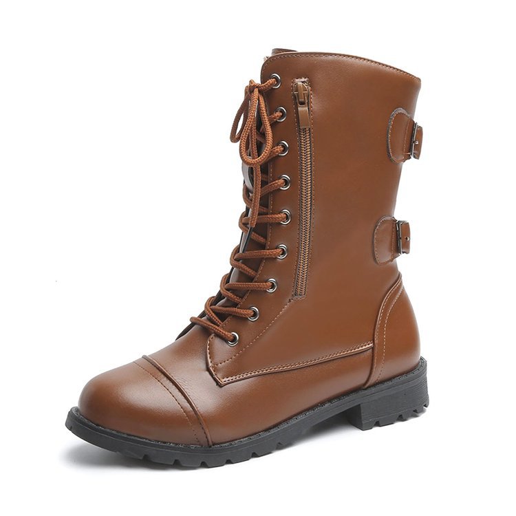 Mid-Tube Solid Color Side Zip Martin Boots